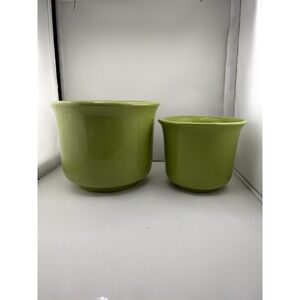 VTG PPP Planter Pots Set Of 2 Green Glazed Jardiniere 7" 5" Pacific Pottery Prod